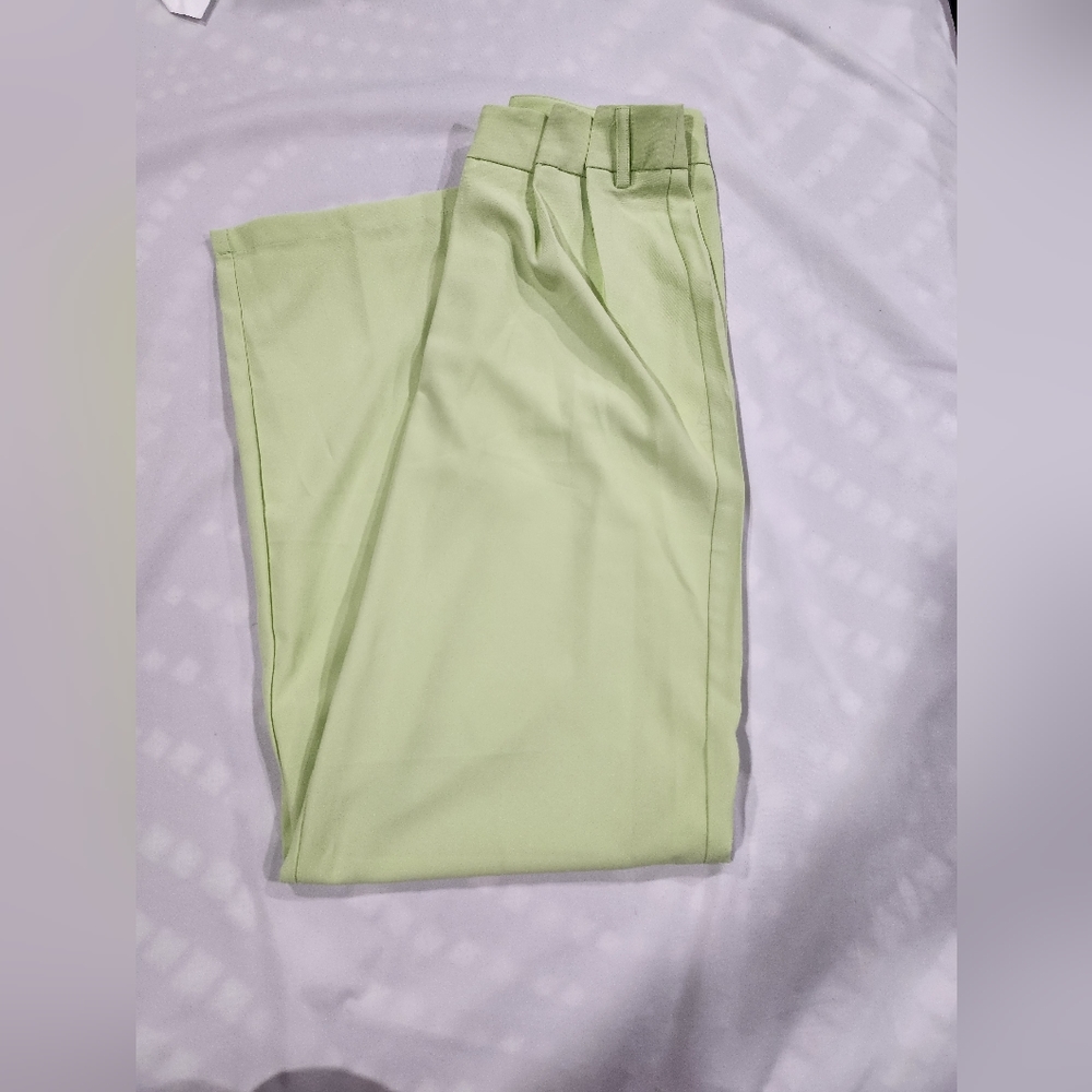 Wide leg neon green trousers